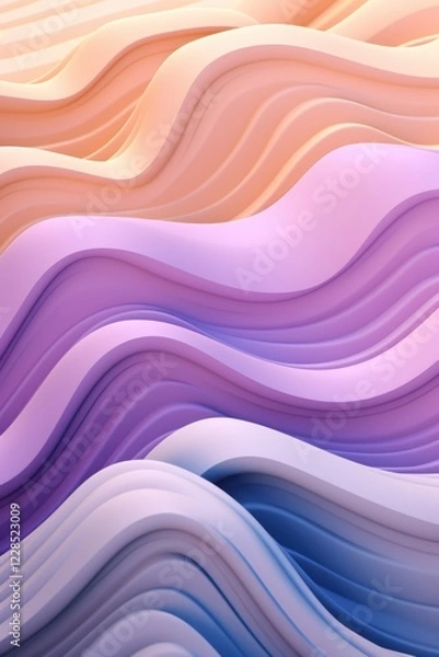 Fototapeta Abstract Pastel Wave Background Design: Fluid Wavy Lines in Soft Peach, Lavender, and Blue Hues