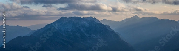 Obraz Panorama of mountains in light of evening sun. Greater Caucasus.