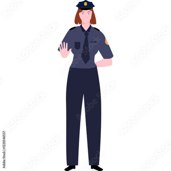 Fototapeta flat illustration character policewoman stopping
