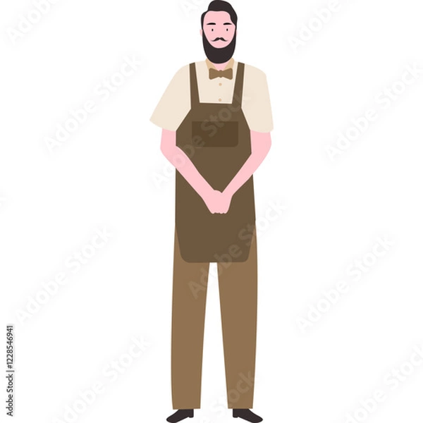 Fototapeta Flat Illustration of a barbermanin Apron and Bow Tie