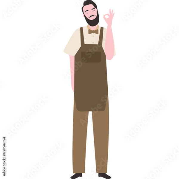Fototapeta Flat Illustration of a barbermanin Apron and Bow Tie