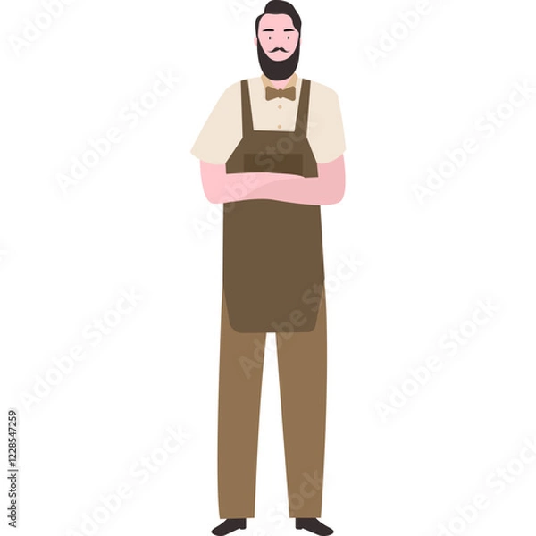 Fototapeta Flat Illustration of a barbermanin Apron and Bow Tie