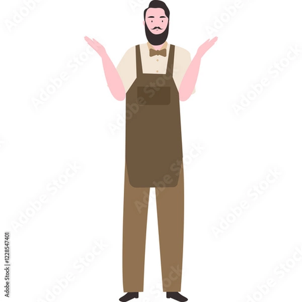 Fototapeta Flat Illustration of a barbermanin Apron and Bow Tie