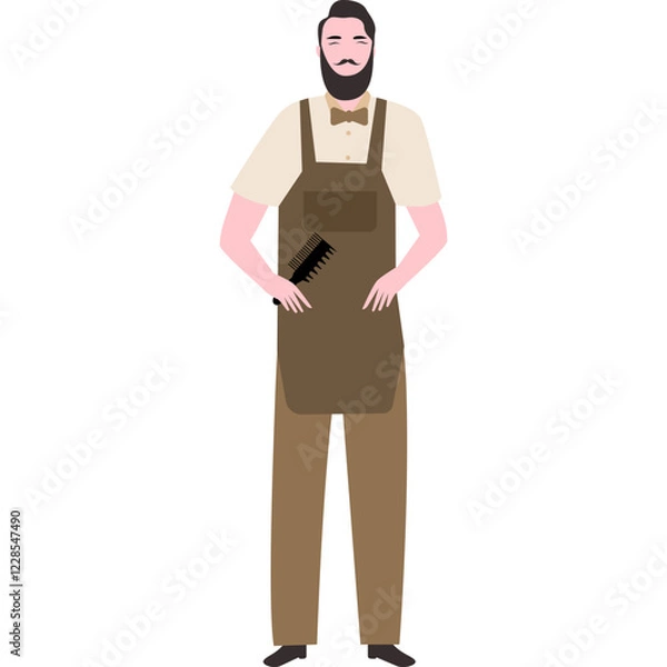 Obraz Flat Illustration of a barbermanin Apron and Bow Tie