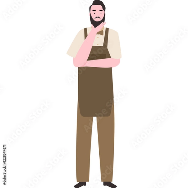Fototapeta Flat Illustration of a barbermanin Apron and Bow Tie