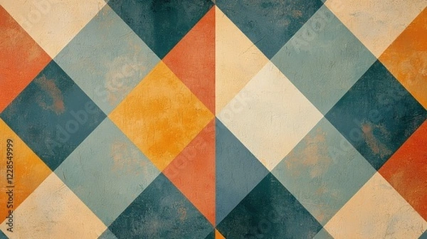 Fototapeta Colorful Geometric Pattern with Diamonds and Textures in Warm Tones