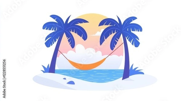 Fototapeta Tropical Escape with Palm Trees and Hammock by the Ocean