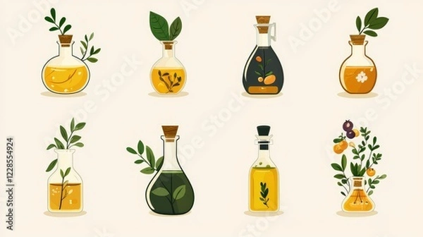 Fototapeta Colorful Collection of Essential Oils and Herbal Extracts Bottles