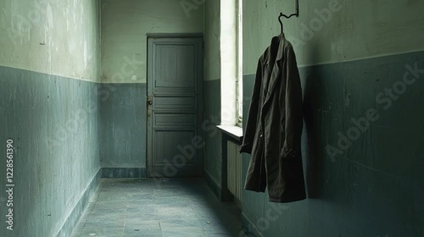 Fototapeta Abandoned Corridor with a Hanging Coat in an Empty Building