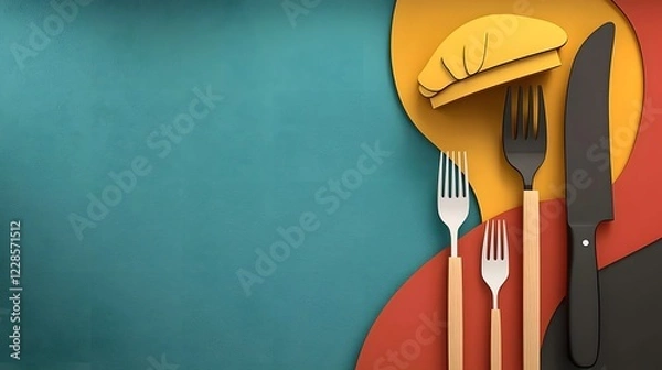 Fototapeta Minimalist catering icon set featuring clean and modern graphics of a fork spoon knife and chef hat on a simple neutral background with sharp clarity ideal for restaurant and cafe visuals