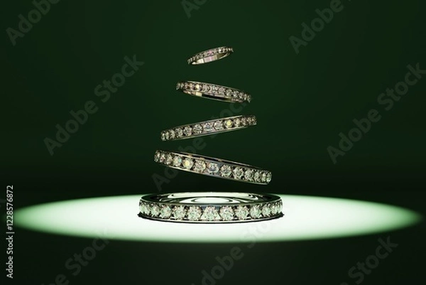 Obraz エレガントな指輪で表現するジュエリークリスマスツリーの3Dイラスト