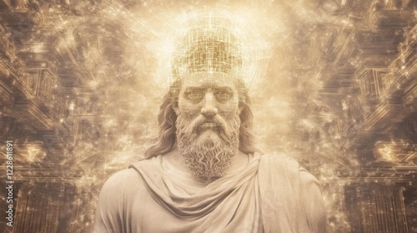 Fototapeta Detailed Bust of a Robed Philosopher Surrounded by Mystical Light