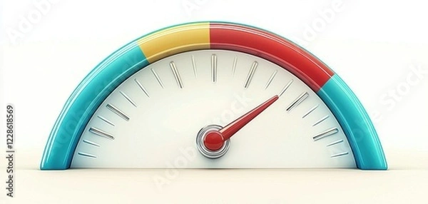 Fototapeta A colorful gauge displays a needle indicating performance levels, combining vibrant colors for visual impact.