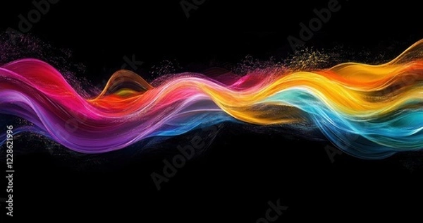 Fototapeta Colorful Fluid Waves on Black Background Abstract Art Representation