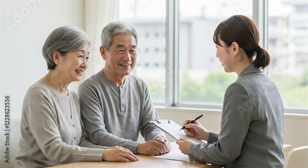 Obraz 相談する老夫婦　老後　保険　相続