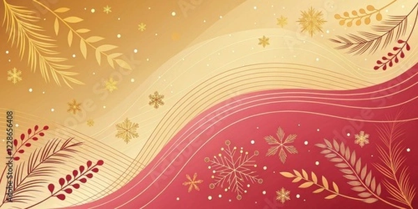 Fototapeta Abstract Festive Background with Gold and Red Accents and Winter Elements
