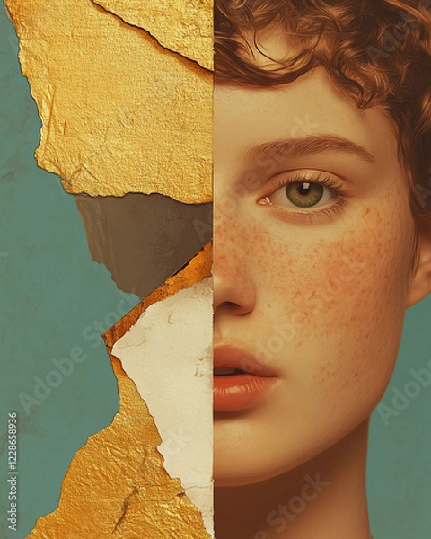 Obraz Belle epoque eternal beauty concept. Creative collage of the beautiful young woman using mix of different techniques. Close up portrait. Avant-garde postcard, poster style