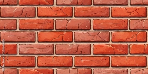 Fototapeta A Seamless Pattern of Red Bricks with Mortar, Ideal for Backgrounds and Textures, Featuring Weathered and Cracked Surfaces