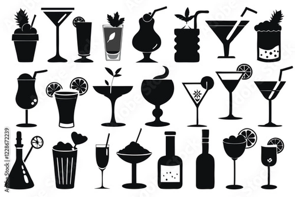 Obraz A black and white drawing of a drink and a glass with lemons and a lemon