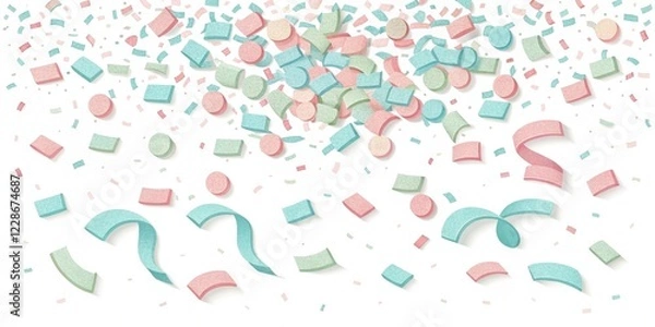 Fototapeta A Celebration of Pastel Confetti An Image Featuring Falling Shapes and Ribbons in Soft Hues