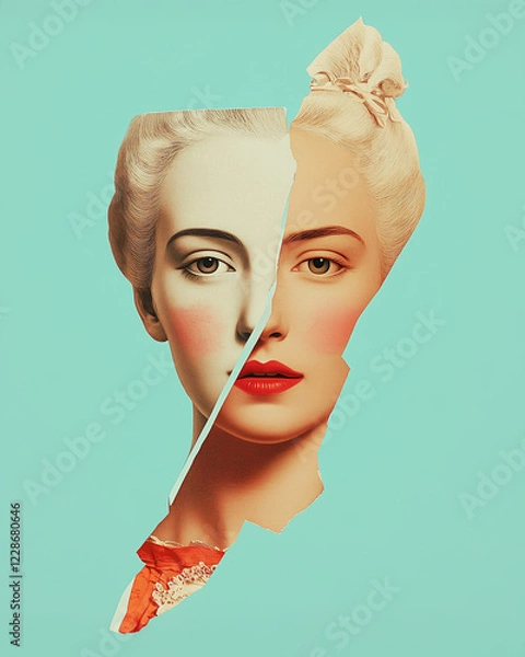 Obraz Marie Antoinette concept. Creative collage of the beautiful last queen of France using mix of different techniques. Close up portrait. Avant-garde postcard, poster style