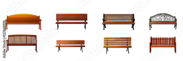Obraz A wooden park bench set vector illustration isolated on white background.