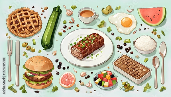 Obraz food on the blue table background