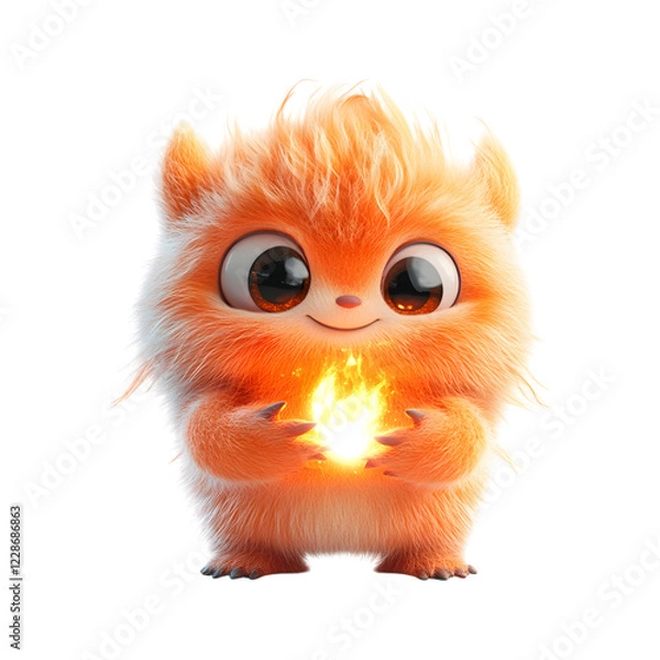 Fototapeta Fluffy 3D Cartoon Cat with Glowing Fire Isolated on Transparent Background