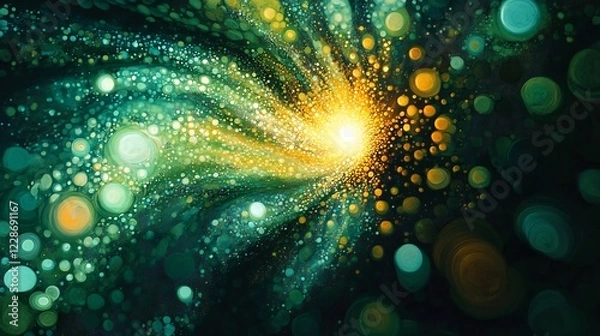 Obraz Swirling Emerald and Gold Abstract Light Burst. AI Generated