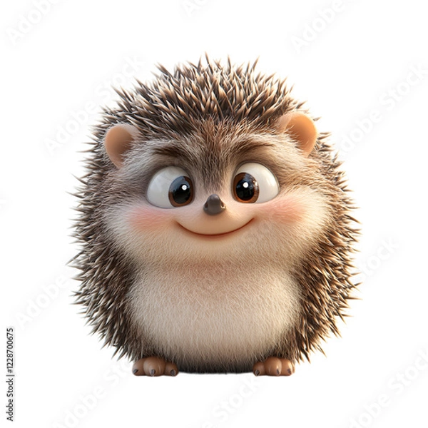 Fototapeta Fluffy 3D Cartoon Hedgehog with Glowing Soft Spikes Isolated on Transparent Background