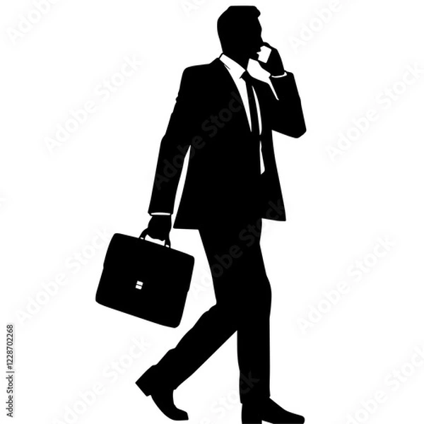 Obraz スマホで話しながら歩くビジネスマンのシルエット