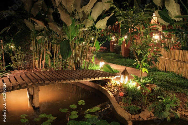 Obraz Park at night view white pool