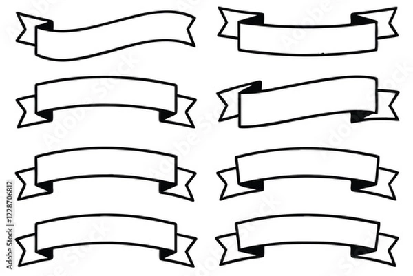 Obraz A set of black banners with ribbons on a white background