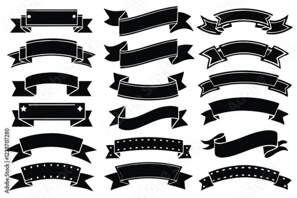 Obraz A set of black banners with ribbons on a white background