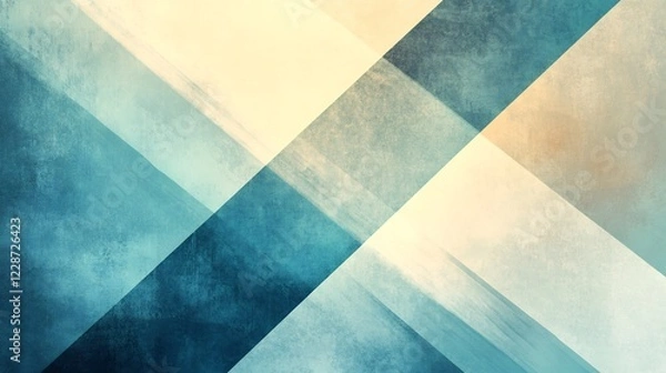 Fototapeta Abstract teal and beige geometric pattern subtly textured with soft light. AI Generated