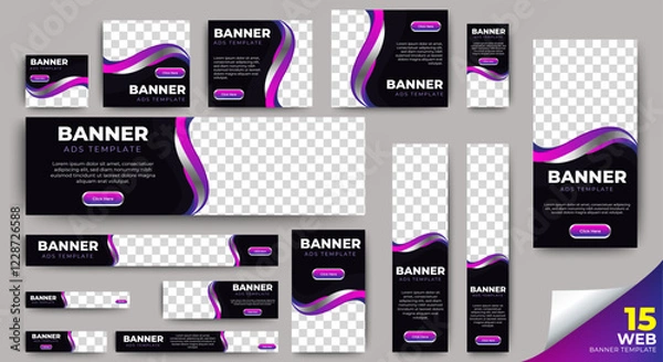 Fototapeta Professional ads banner template set design. Business web banner layout for cover, flyer, social media, background, poster, card. vector