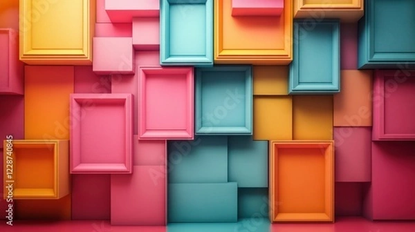 Obraz Abstract Colorful Frames Background: A vibrant, geometric composition of colorful frames and shapes, creating a dynamic and visually appealing abstract artwork.