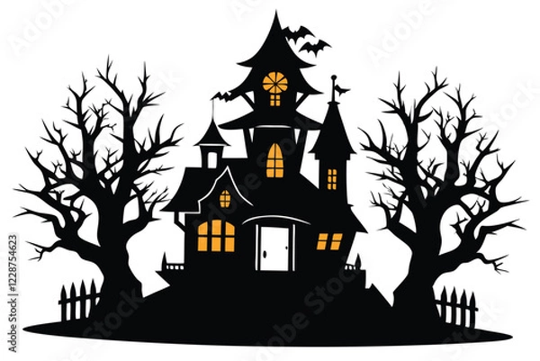 Fototapeta Halloween Houses and trees on white background