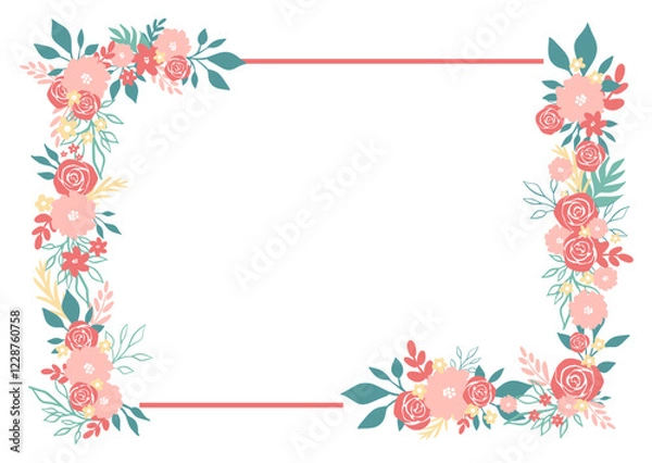Fototapeta Rectangular flower frame for retro style decoration. Vector illustration