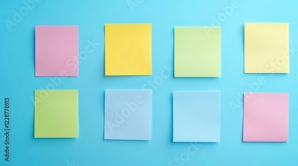 Fototapeta Set of colorful blank sticky notes background Empty sticky notepad paper copy space collection stuck on wall