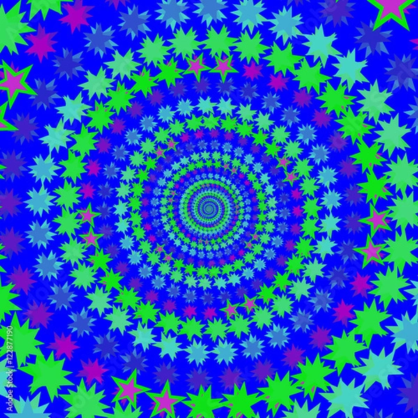 Fototapeta Green blue spiral with stars geometric background pattern