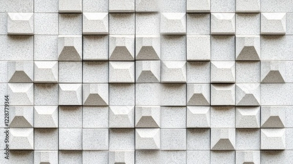 Fototapeta White granite cement background Abstract outdoor building block wall Geometric square pattern texture