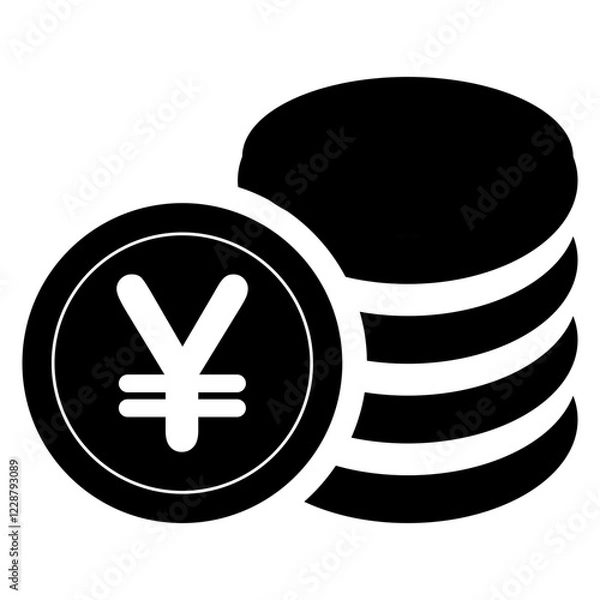Fototapeta Yen, Yuan Currency Coin Stack - Japanese and Chinese Money Symbol