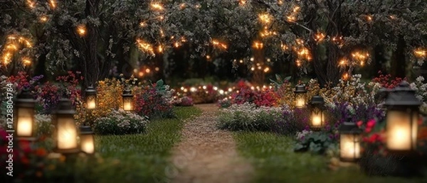 Obraz Magical Fairy Garden Path  Enchanting Night Scene with Lights