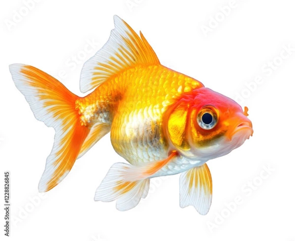Fototapeta Tropical Freshwater Goldfish with Bright Colors and Elegant Tail. Isolated, On Transparent Background