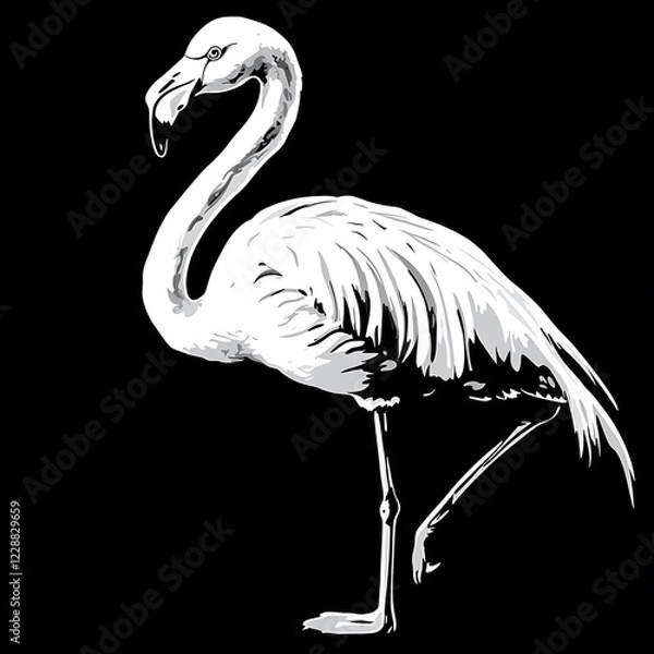 Fototapeta Elegant flamingo profile illustration, black and white, design element