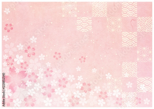 Obraz 桜と和柄背景