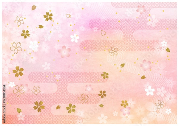 Fototapeta 桜と和柄背景