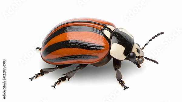 Fototapeta Orange-black beetle isolated on white background; insect macro photography; suitable for educational or scientific use