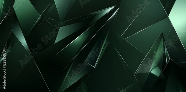 Fototapeta Abstract background, dark green gradient with light lines and shapes.
